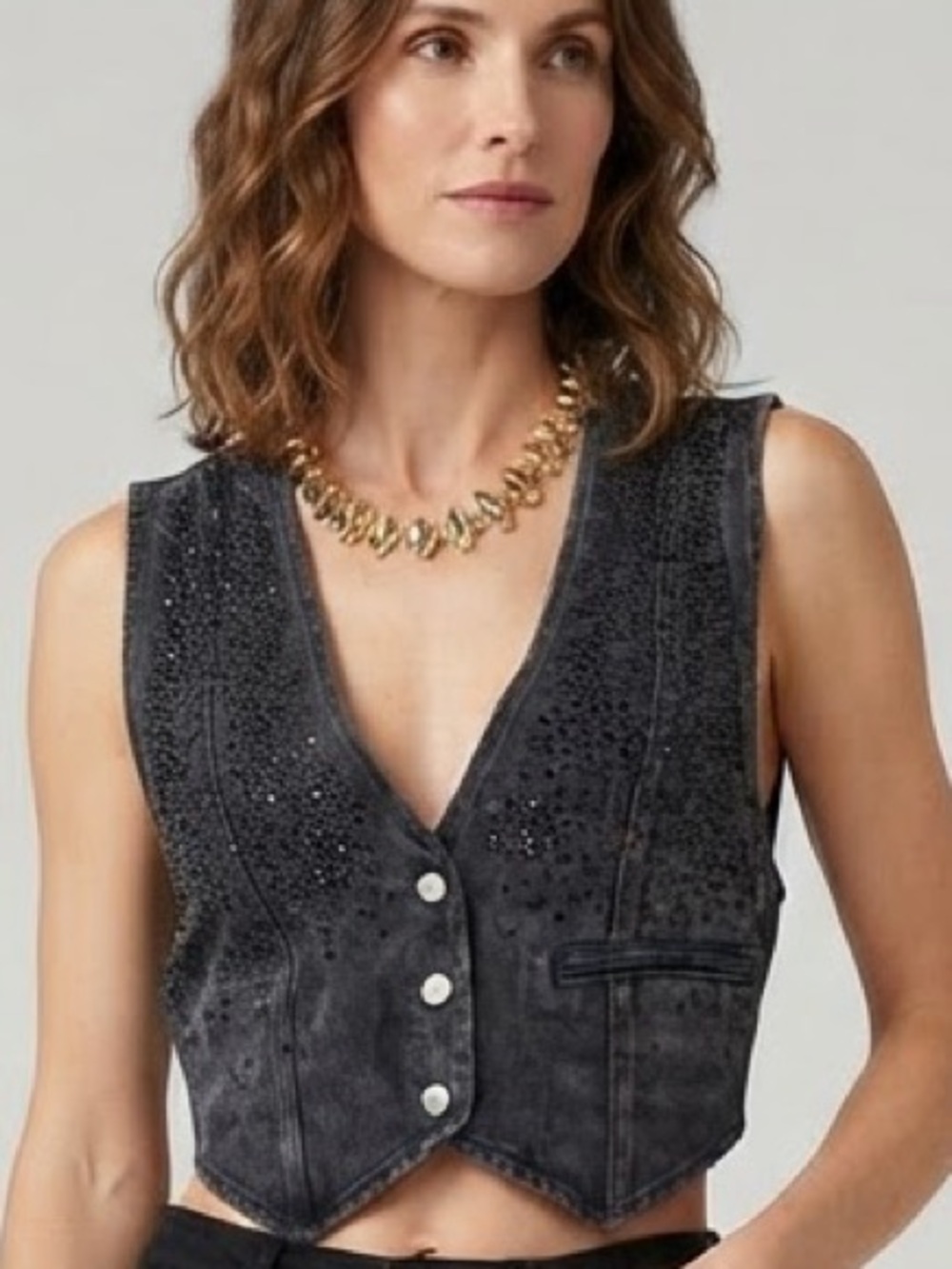 Women's SIGNATURE8 Black Embellished Denim Vest M NWT